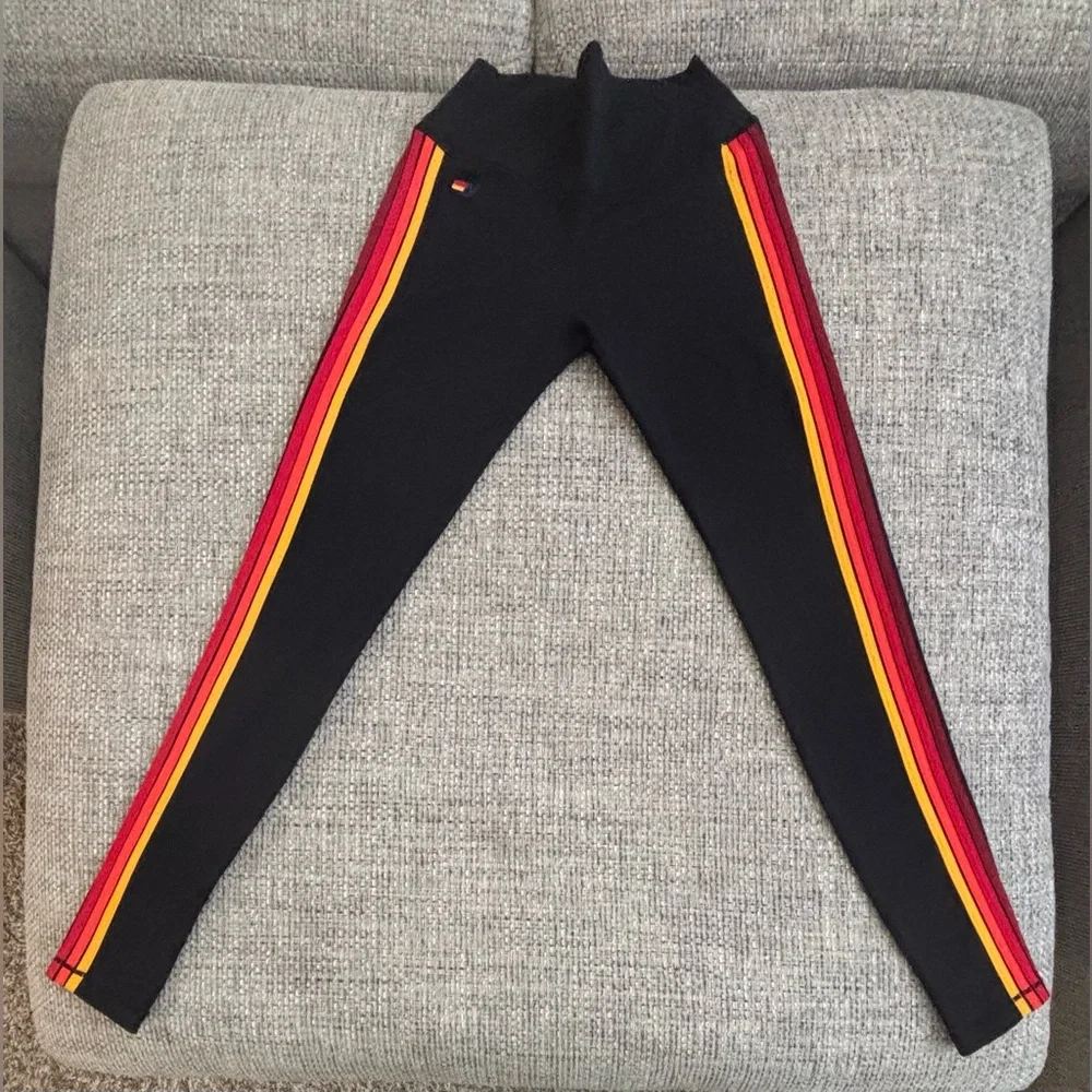 Aviator Nation 🌈 Black Rainbow Stripe Leggings & NWT Biker Shorts Size XS - Picture 7 of 14